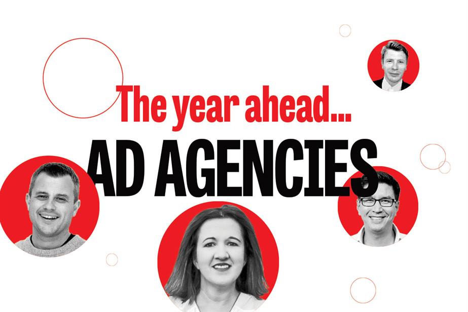 Words "The year ahead... Ad Agencies" plus images of the four contributors