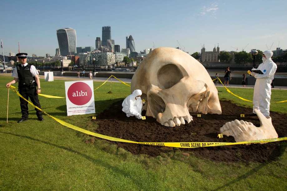 The skull landed on the South Bank in London