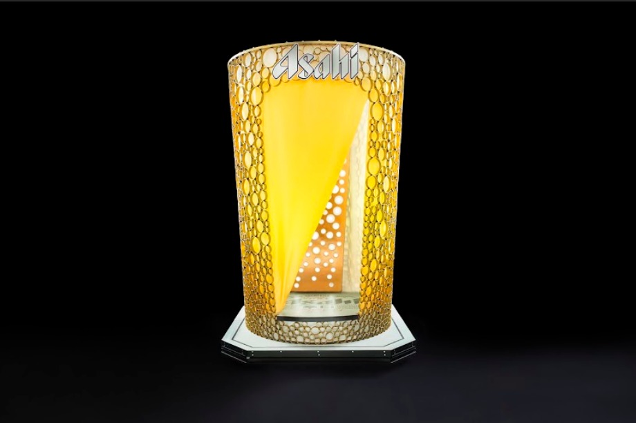 The booth has been designed to look like a pint of the lager