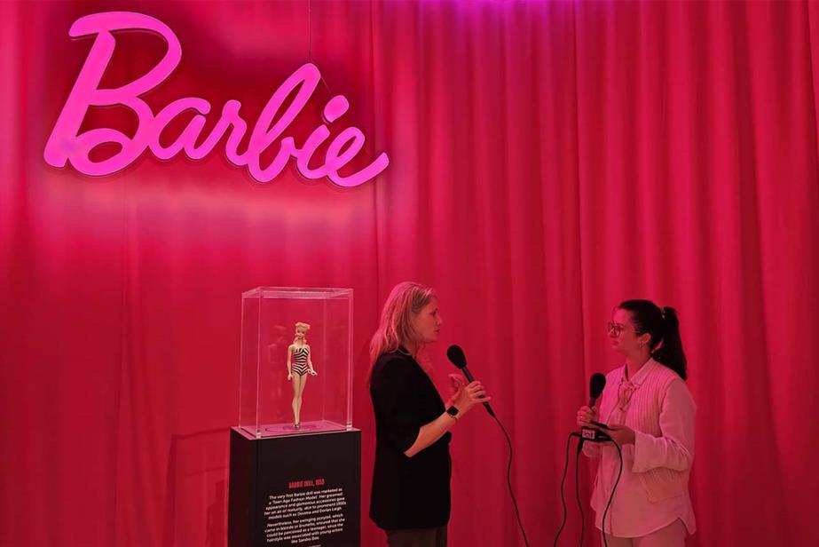 Krista Berger and Lucy Shelley recording at Barbie: The Exhibition