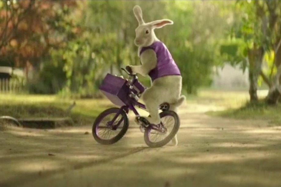 The new campaign features the mysterious purple-clad Easter Bunny