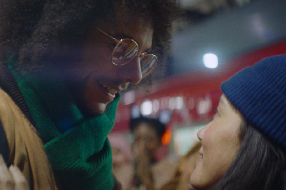 A Christmas love story characters looking at each other