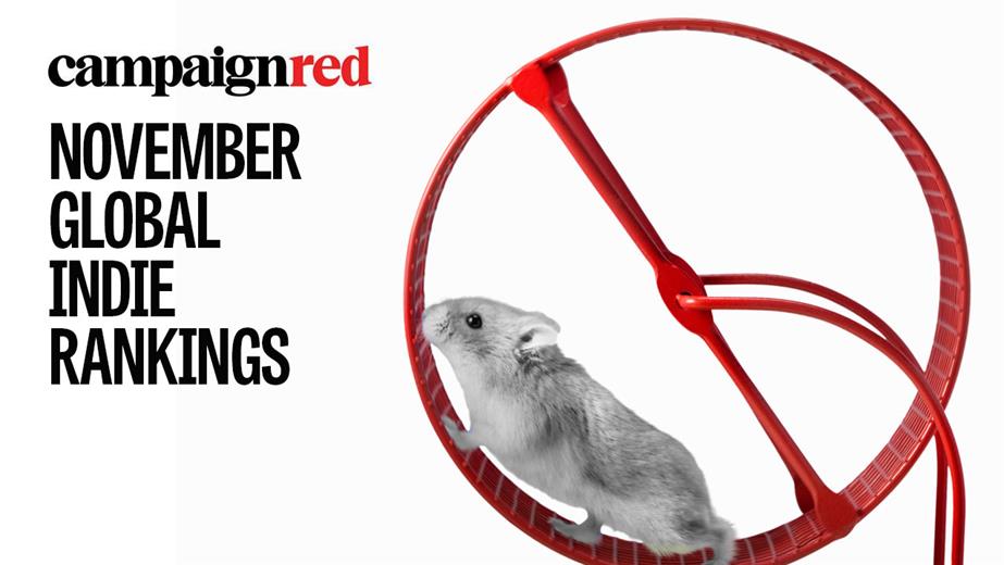A hamster running in a wheel with the text "November global indie rankings"