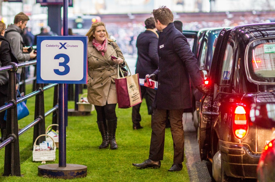 Celebrity Cruises butlers were on hand to assist commuters