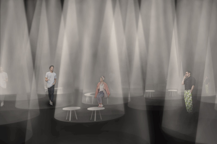 Beams of light inside the space will respond to visitors' as they move
