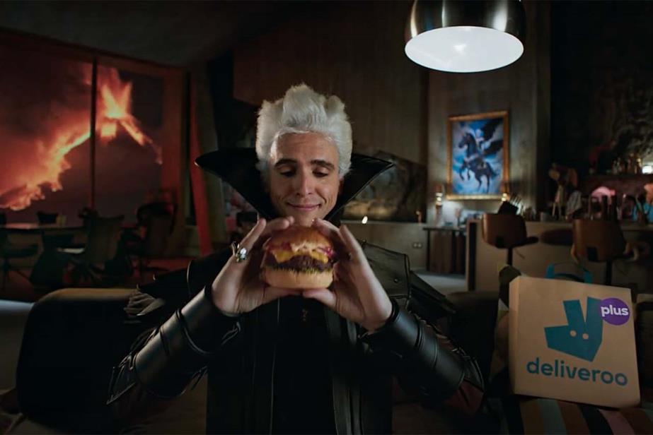 Deliveroo Plus ad with supervillain eating a burger