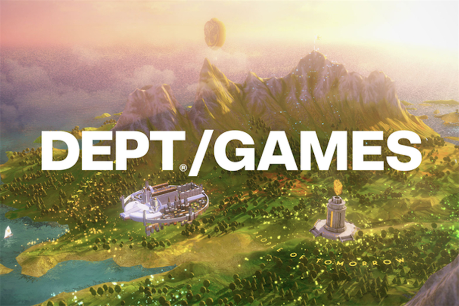 Dept Games official launch graphic, depicting a lush green landscape