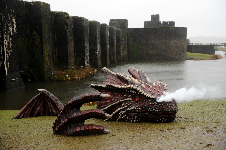 The four-metre long dragon breathes smoke