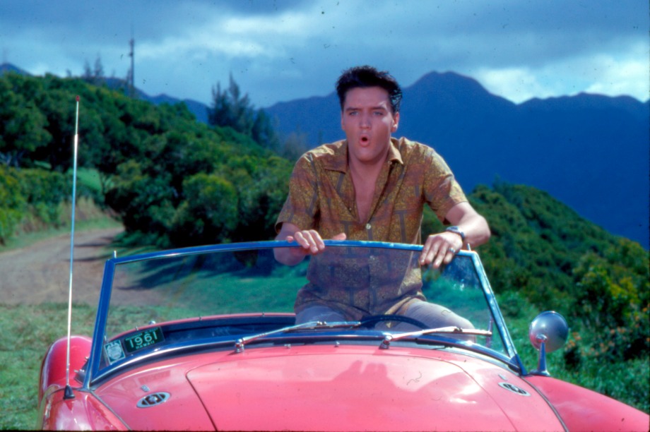 The exhibition features Presley's pink Cadillac