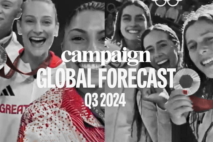 composite image of Olympic gold medallists, all women with words: 'pk10 Global Forecast q3 2024' overlaid
