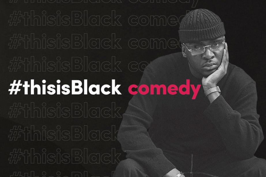 A black man with a beanie hat and glasses all in black and white with #thisisBlack comedy superimposed on the picture