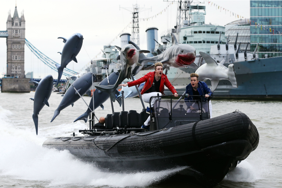 Jedward sped down the river on a speedboat