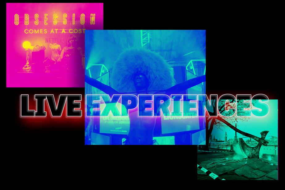 Montage of three images with words 'live experiences' overlaid