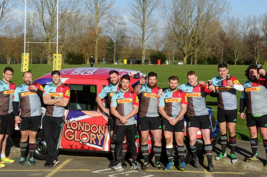 The cab stopped off at the Harlequins' ground, The Stoop in Twickenham 
