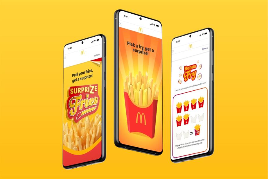 Phones with McDonald's Surprize Fries competition on screen