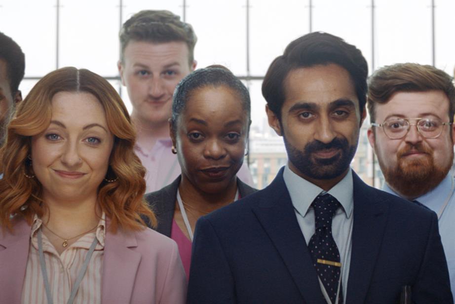 Group of office workers raising their eyebrows