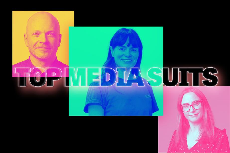Montage of three images with words 'top media suits' overlaid