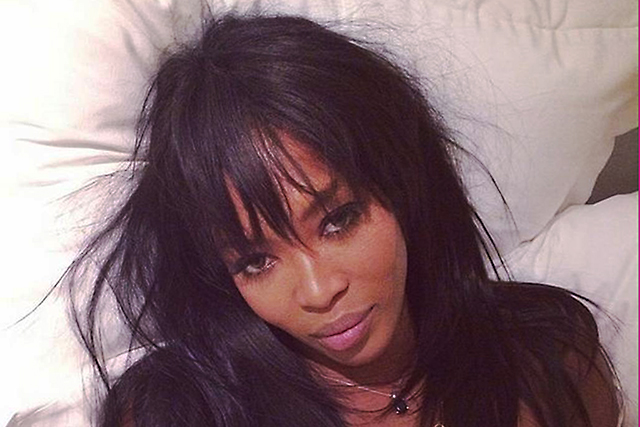 Naomi Campbell in full make-up for #WakeUpCall
