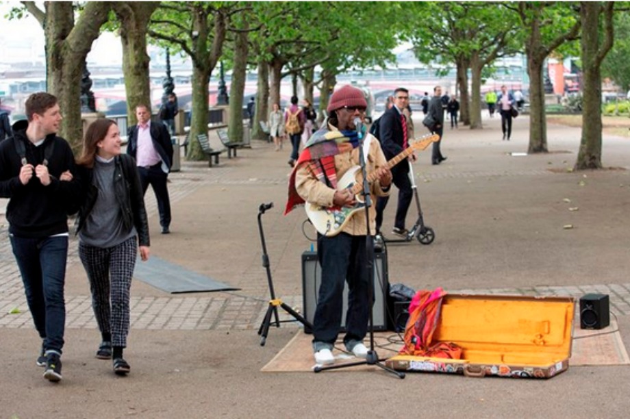 Nile Rodgers busked on the South Bank this morning (22 June)
