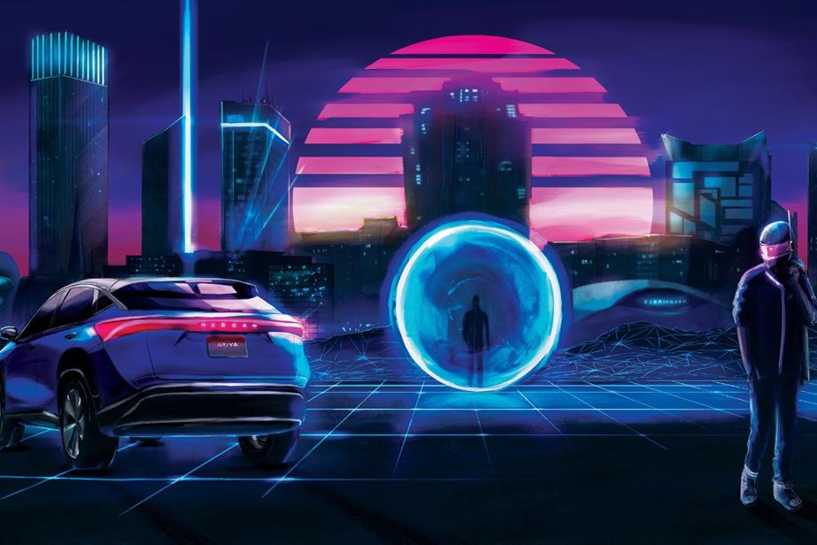 Futuristic illustration of Nissan Ariya in Birmingham