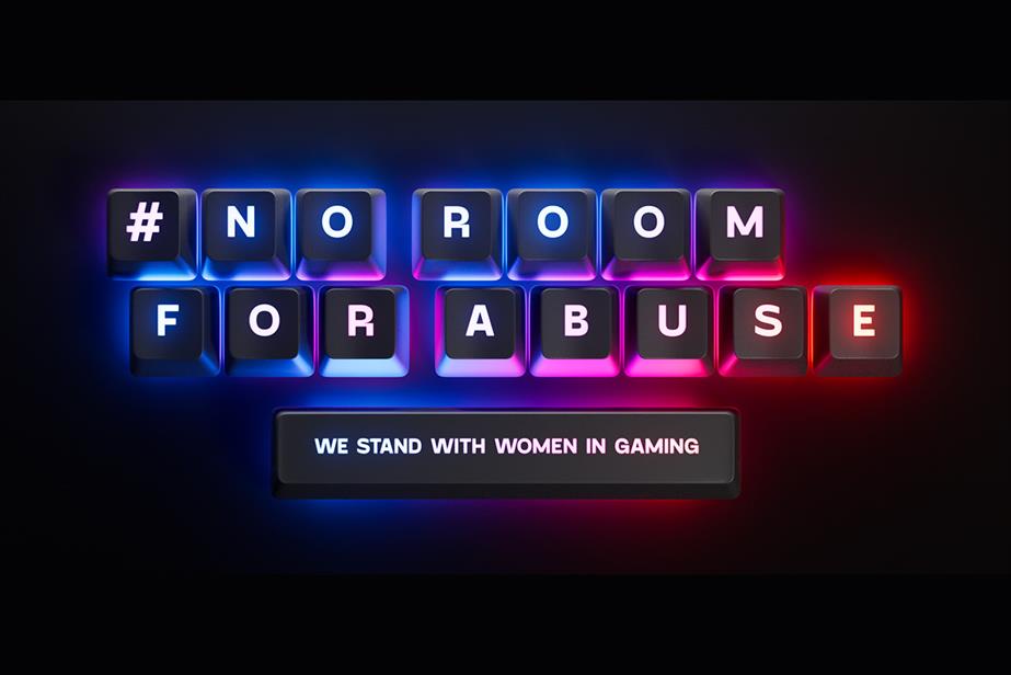 #NoRoomForAbuse campaign logo, showing each letter on a gaming keyboard