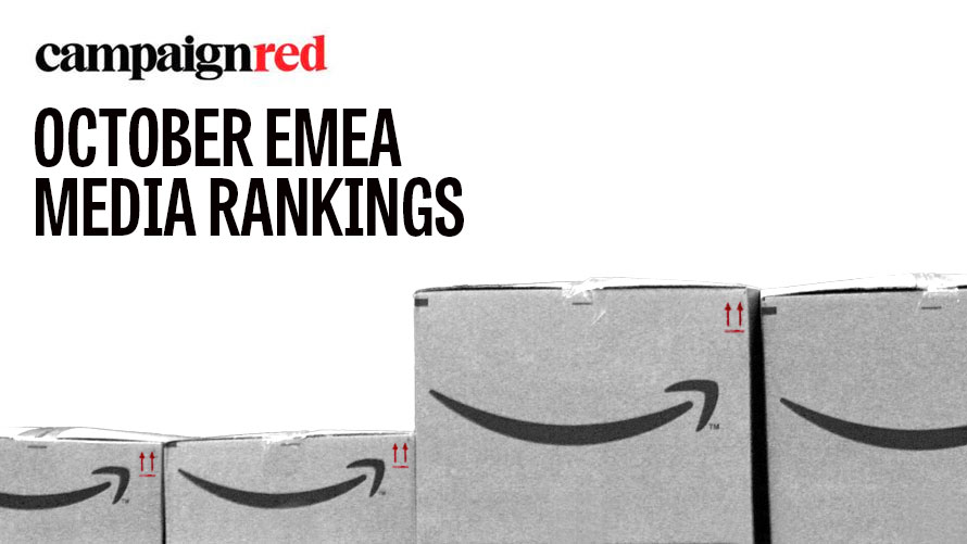Amazon boxes with the text overlaid "October EMEA media rankings" 
