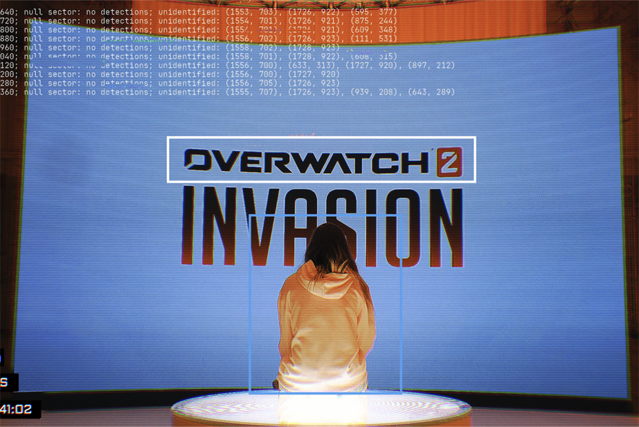 Screenshot of Overwatch 2: Invasion campaign, featuring gaming streamer Deujna