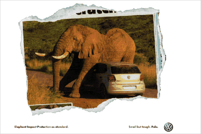 VW ad: car maker is quick off the mark after elephant embraces Polo