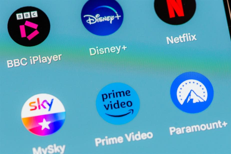 Multiple app logos for streaming services, including Prime Video, Netflix and Disney+.