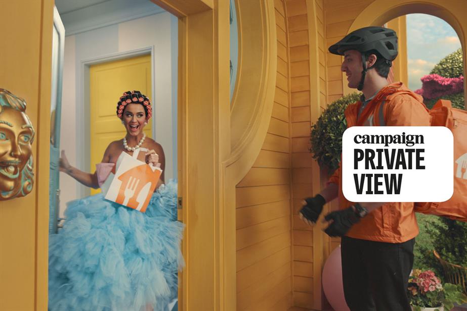 Still from Just Eat ad with Private View logo