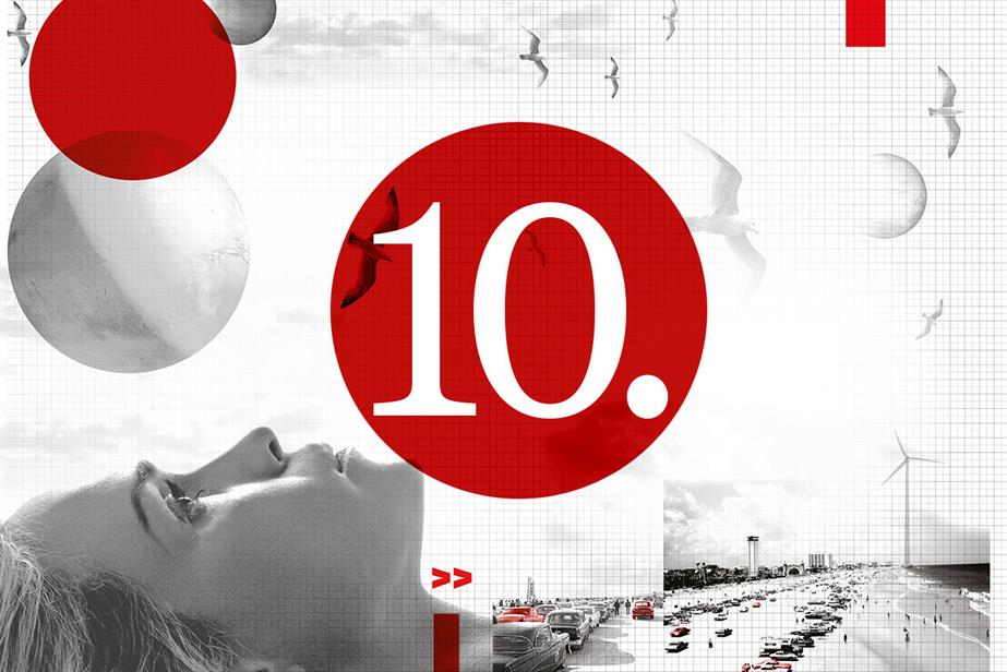 collage of images including woman's face and number 10 in a red circle