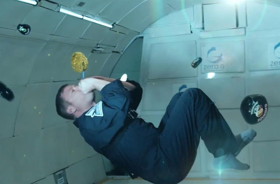 Robinsons: a Framestore team member drinks Squash'd at zero gravity