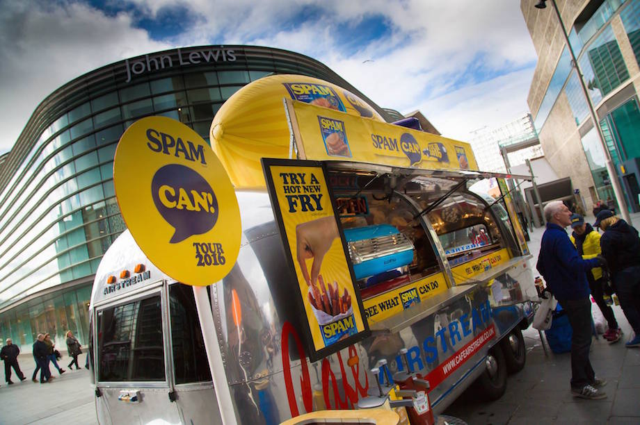 Passers-by can try a free portion of the brand’s hot Spam fries