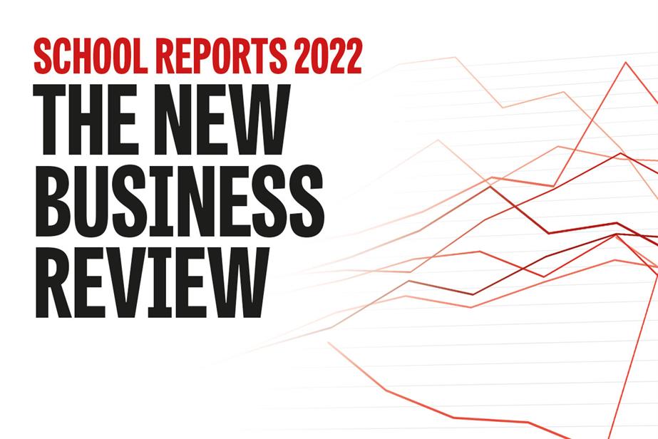 The words "School Reports 2022 The new business review" with a graphic of a table