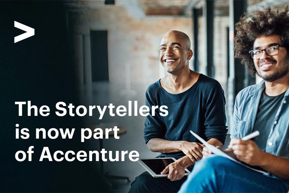 A picture of two smiling men and the words 'The Storytellers is now part of Accenture'