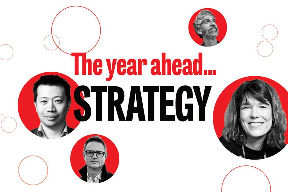 Words "The year ahead... Strategy" plus images of the four contributors