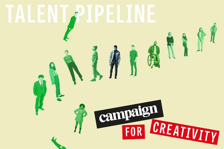 Graphic of people standing in a line with the words 'talent pipeline. Campaign for creativity.' overlaid
