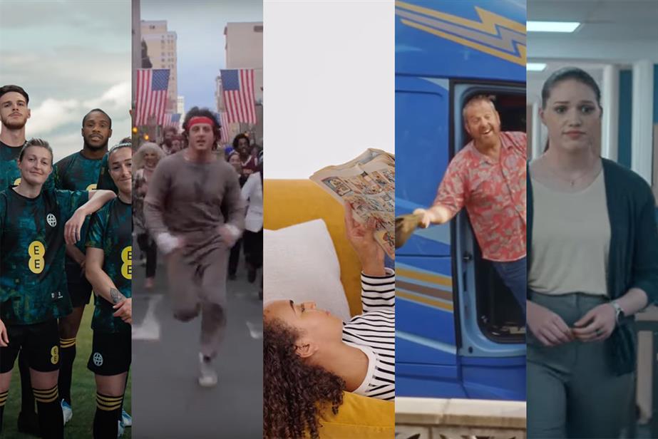 A composite image showing a portion of eeach of the 5 ads that are shortlisted for the Thinkboxes award