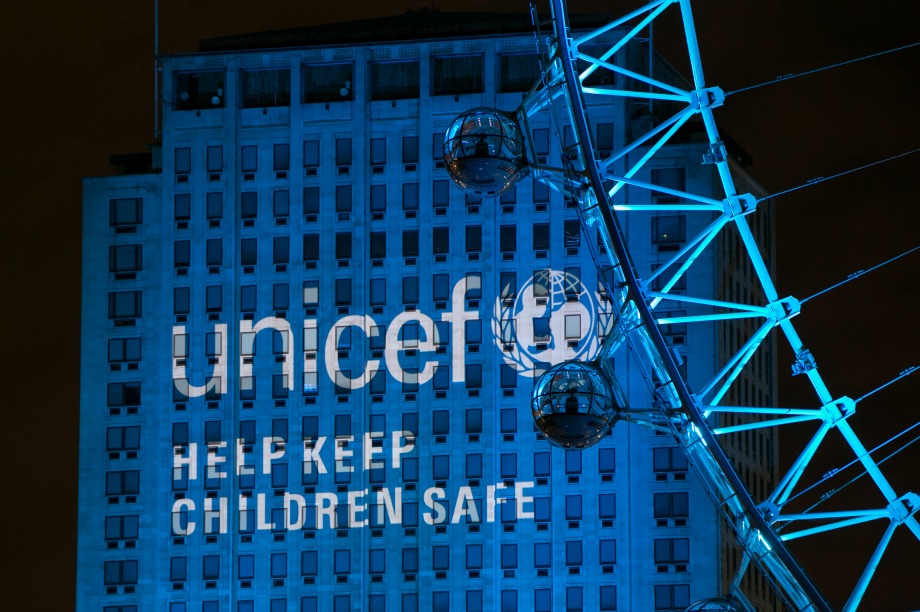 A number of landmarks were lit up blue in support of children affected by the Syrian crisis