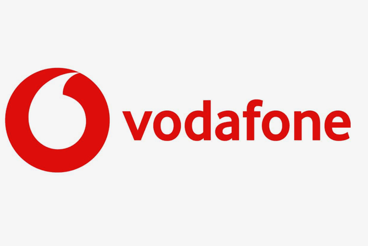 The Vodafone logo - a white on red inverted comma and the word Vodafone in red