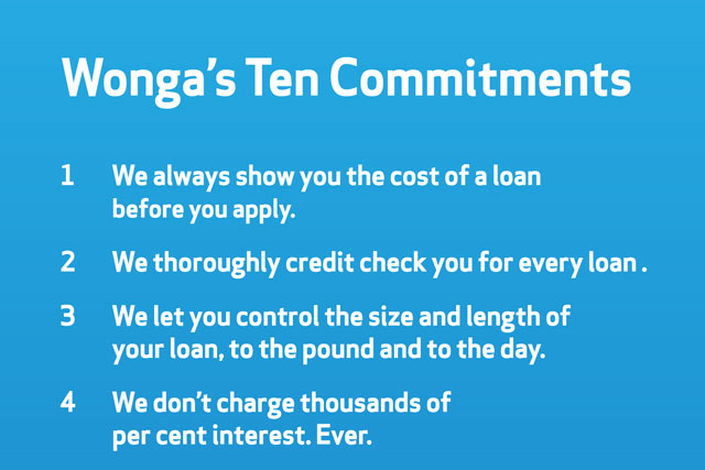 Wonga:  payday loan firm unveils its Ten Commitments ad