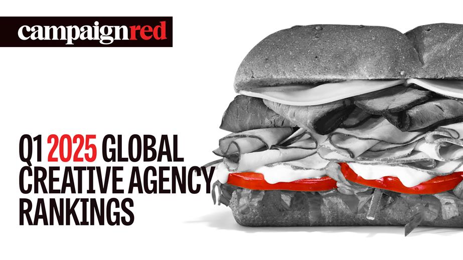 Picture of a subway sandwich on the right hand side with the heading of the story on the left titled: Q1 2025 global creative agency rankings