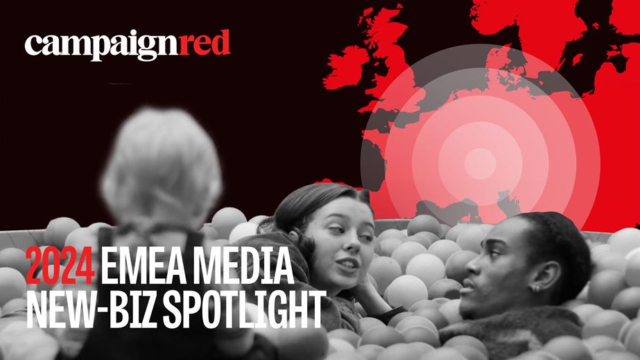 2024 EMEA media new-biz spotlight pic with an ad at the fore front and a back of Europe at the back