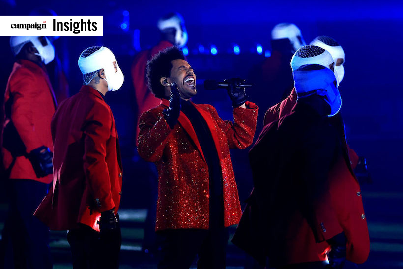 The Weeknd performs during the Pepsi Super Bowl LV Halftime Show at Raymond James Stadium