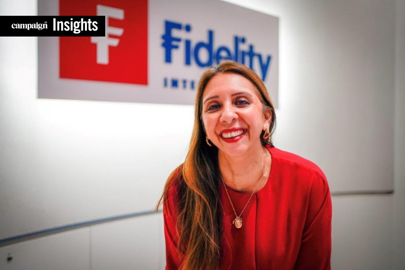 Richa Goswami headshot in front of Fidelity International logo