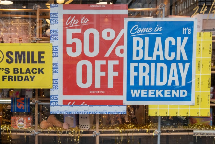 Black Friday sales signs on store window