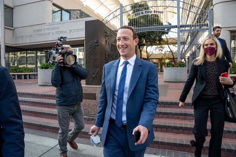 Mark Zuckerberg is pictured departing from federal court in San Jose, California.