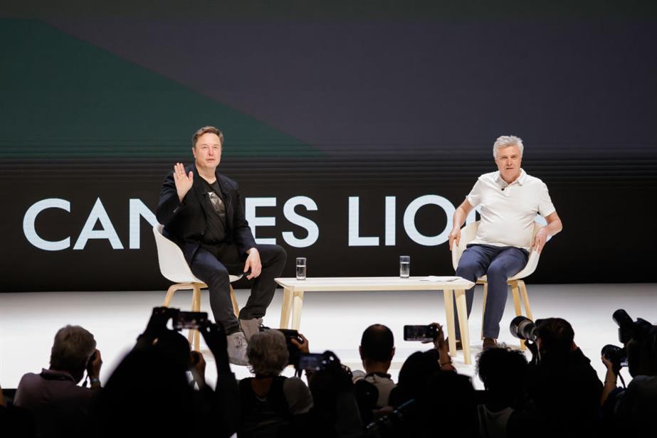 Elon Musk and Mark Read on stage at Cannes Lions festival 2024