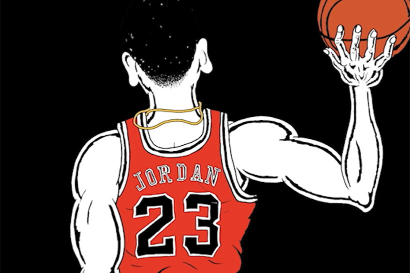 Screen shot of an animated Michael Jordan from Nike Ad