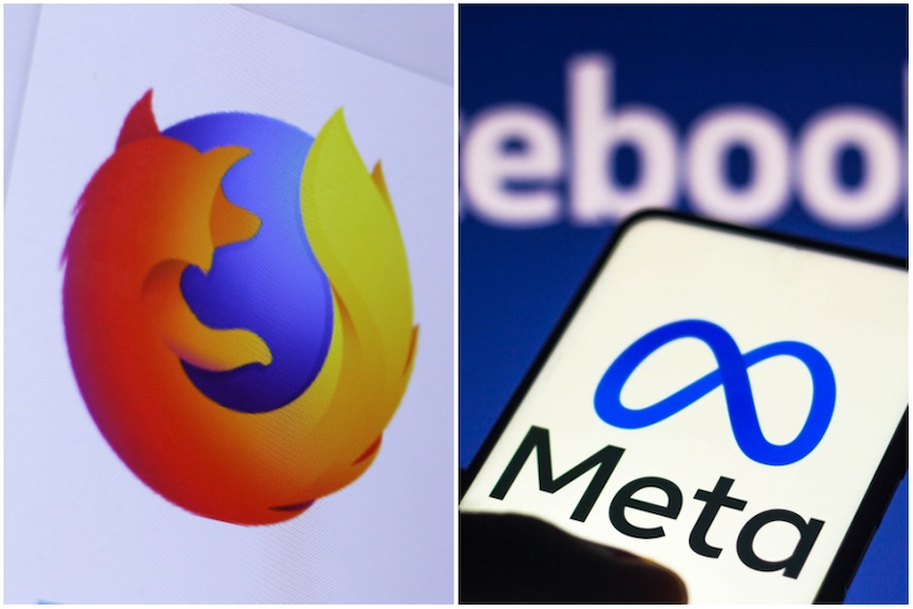 Split image of Mozilla Firefox logo and Meta logo